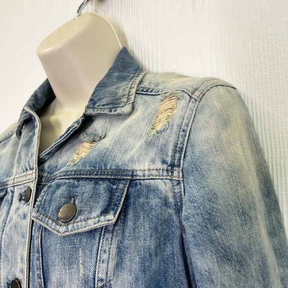 Express - Distressed Button Up Stonewashed Long Sleeve Jean Jacket Size XS - Picture 8 of 12